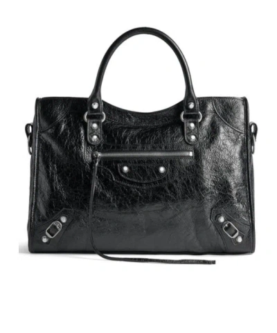 Balenciaga Le City Medium Textured-leather Tote In Black
