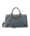 Balenciaga Le City Medium Denim Shoulder Bag In Gray