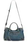 Balenciaga Le City Medium Washed Denim Bag In Blue
