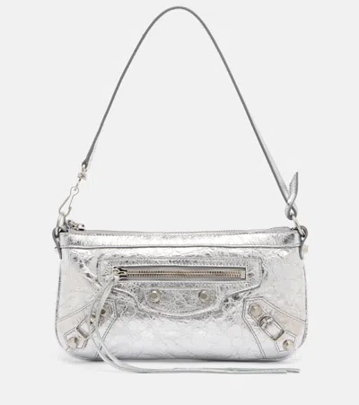 Balenciaga Le City Metallic Leather Shoulder Bag In Silver