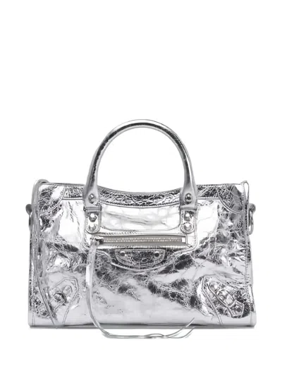 Balenciaga Le City Metallic Leather Tote Bag In Silver
