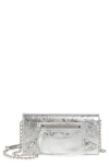 Balenciaga Le City Metallic Leather Wallet On A Chain In 8122 Silver