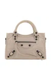 Balenciaga Studded Shoulder Bag With Textured Finish And Top Handle In Neutrals