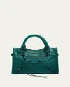 Balenciaga Mini Le City Crinkle Leather Top Handle Bag In Green