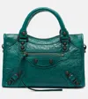 Balenciaga Mini Le City Crinkle Leather Top Handle Bag In Green