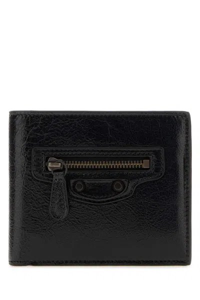 Balenciaga Le City Mini Leather Wallet 11cm X 10cm X 2cm In Black