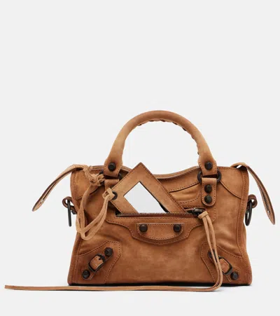Balenciaga Le City Mini Suede Top-handle Bag In Brown