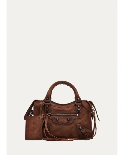 Balenciaga Le City Mini Waxed Suede Tote Bag In Light Espresso