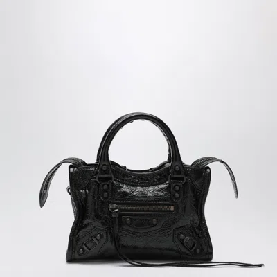 Balenciaga Le City Nano Leather Handbag In Military Green In Black