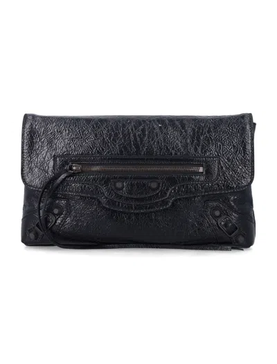 Balenciaga Le City Pouch Mini Handbag In Arena Lambskin With Brass Hardware In Black