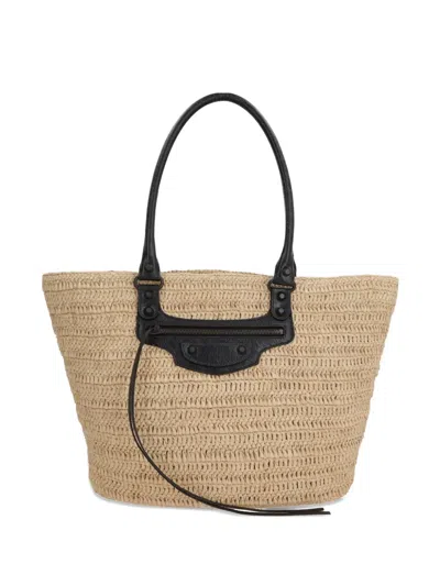 Balenciaga Le City Raffia Leather-trimmed Tote Bag