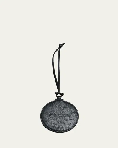 Balenciaga Le City Round Mirror Leather Bag Charm In Black