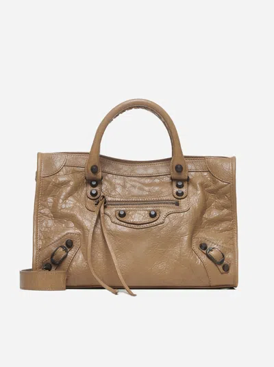 Balenciaga Le City S Leather Bag In Beige