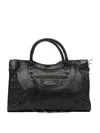 Balenciaga Leather Shoulder Bag With Front Zip Pocket In Black