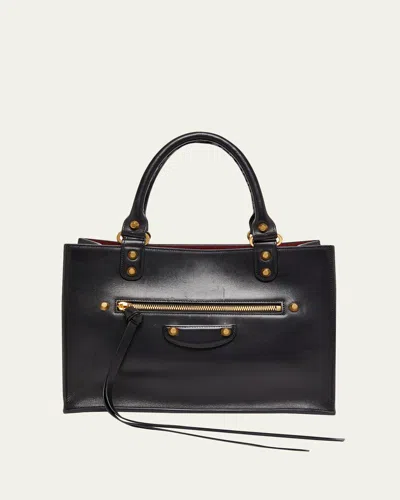 Balenciaga Le City Sleek Leather Top-handle Bag In Black