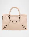 Balenciaga Studded Shoulder Bag With Textured Finish And Top Handle In 6506 Vermillon Red