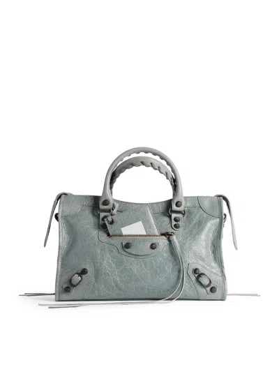 Balenciaga Le City Small Bag In Arena Grey-blue Lambskin With Brass Finishing
