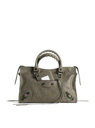 Balenciaga Le City Small Bag In Arena Lambskin With Brass Finishing In Green