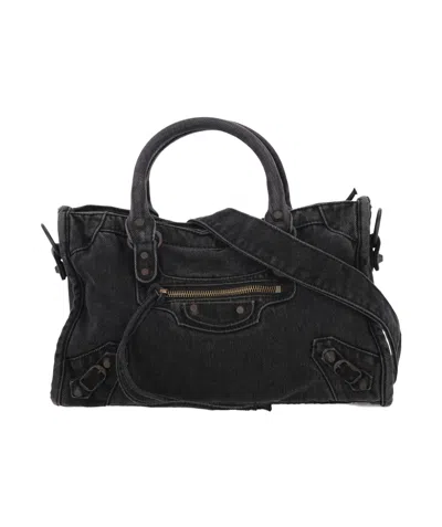 Balenciaga Le City Small Denim Bag In Black