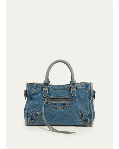 Balenciaga Le City Small Denim Tote Bag In Black