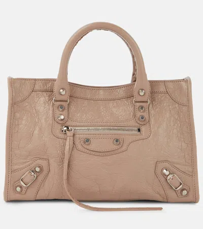 Balenciaga Le City Small Leather Shoulder Bag In Beige