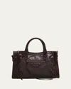 Balenciaga Le City Small Embellished Textured-leather Tote In Brown