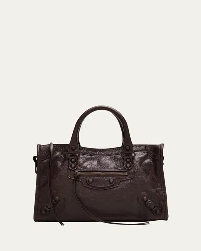 Balenciaga Le City Small Embellished Textured-leather Tote In Brown