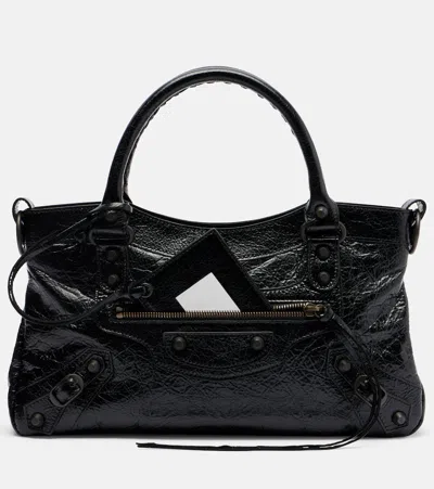 Balenciaga Small Le City Crinkle Leather Top Handle Bag In Black