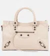 Balenciaga Studded Shoulder Bag With Textured Finish And Top Handle In Beige