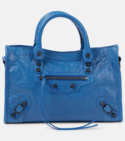 Balenciaga Le City Small Leather Tote Bag In Blue