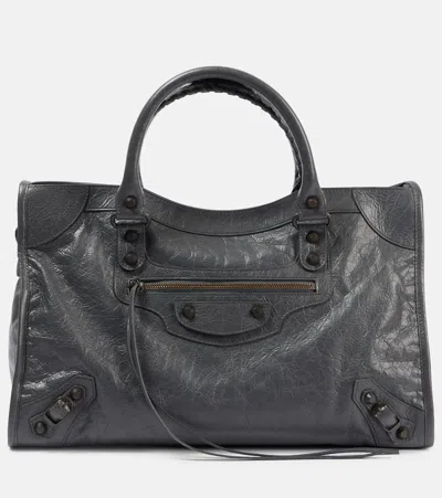 Balenciaga Le City Small Leather Tote Bag In Volcanic Rock