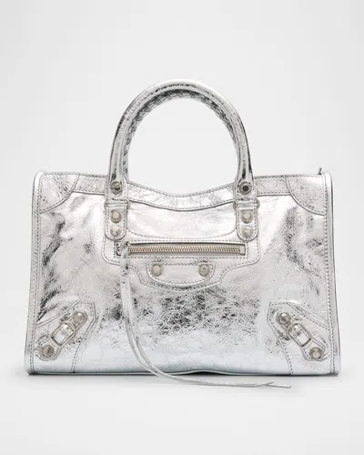 Balenciaga Le City Small Metallic Leather Shoulder Bag In 8122 Silver