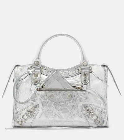 Balenciaga Le City Small Metallic Leather Tote Bag In Silver