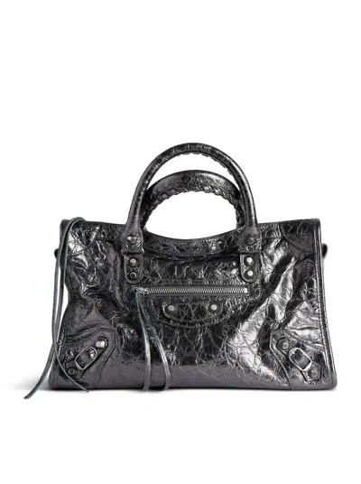 Balenciaga Le City Small Metallic Women`s Bag In Steel Grey