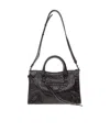Balenciaga Leather Shoulder Bag With Front Zip Pocket In Black