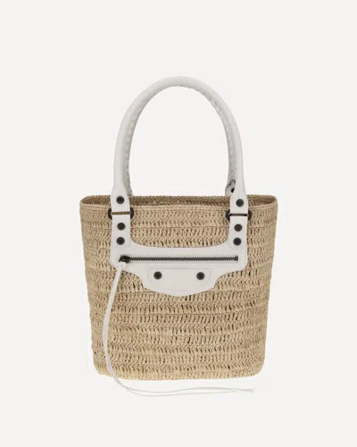 BALENCIAGA LE CITY SMALL STRAW SHOULDER BAG