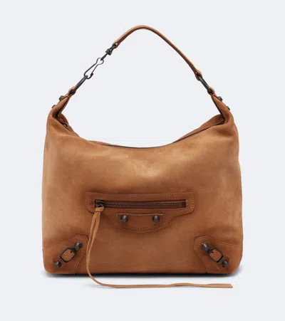 Balenciaga Le City Small Suede Shoulder Bag In Beige