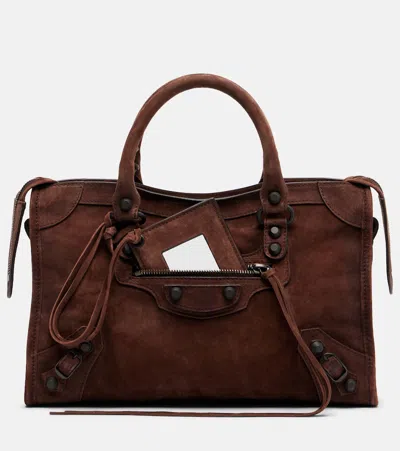 Balenciaga Le City Small Suede Top-handle Bag In Brown