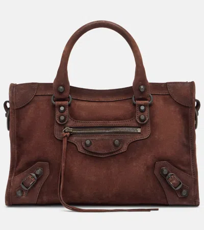 Balenciaga Le City Small Suede Tote Bag In Brown