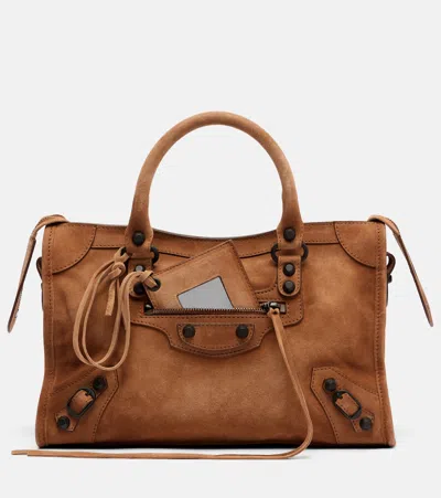 Balenciaga Le City Small Suede Tote Bag In Brown