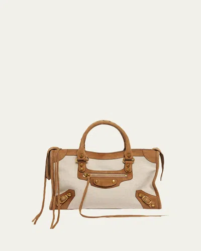Balenciaga Le City Small Suede-trim Canvas Tote Bag In Brown
