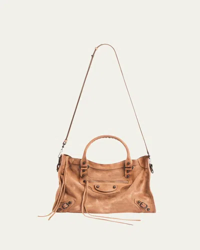 Balenciaga Le City Suede Medium Tote Bag In Noce