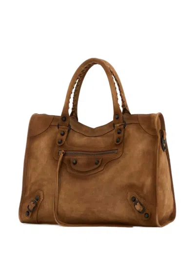 Balenciaga Le City Suede Tote Bag In Brown