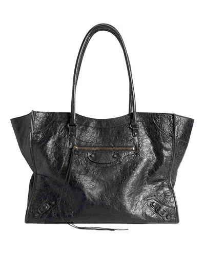 Balenciaga Le City Tote Bag Medium In Arena Lambskin In Black