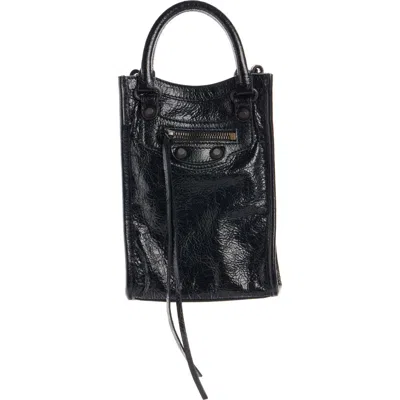 Balenciaga Le City Tote Leather Phone Holder In 1000 Black