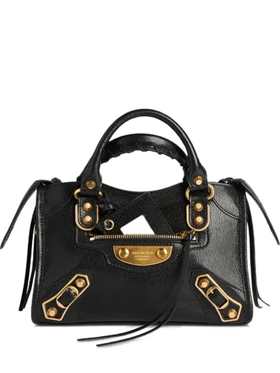 Balenciaga Black Leather Mini Le City Uptown Handbag In Animal Print