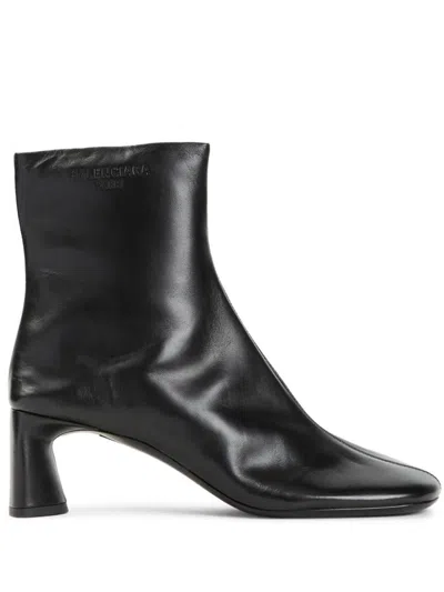 Balenciaga Leather Ankle Boots In Black
