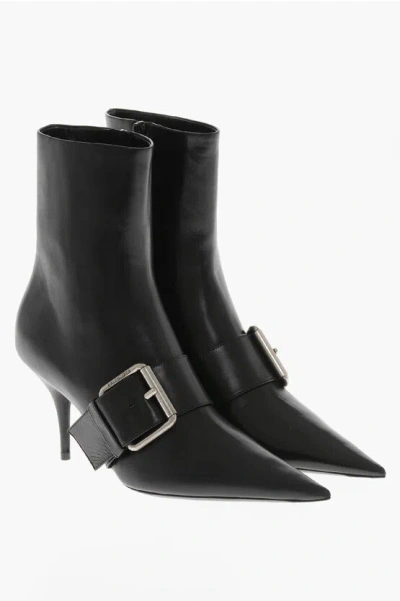 Balenciaga Buckle-embellishment Pointed-toe Ankle Boots In Black