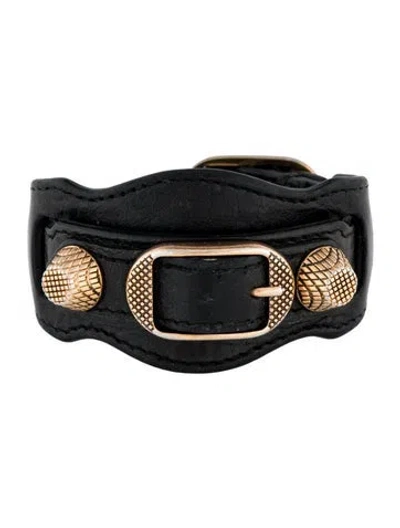 Pre-owned Balenciaga Leather Arena Giant Bangle Bracelet In Black
