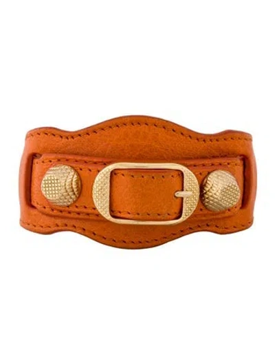 Pre-owned Balenciaga Leather Arena Giant Bracelet In Orange